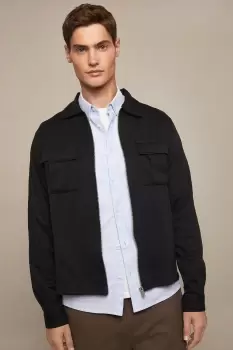 Image of Mens Zip Through Overshirt In Bonded Jersey