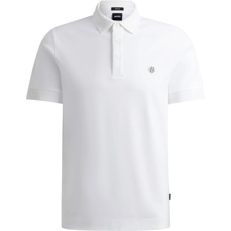 Image of Boss Mens C Parris Polo Signature Monogram Shirt White 100 male 4X Large