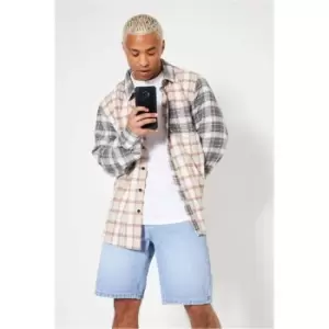 Image of I Saw It First Beige Mens Mixed Print Shirt - Brown