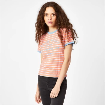 Image of Jack Wills Blackmore Flocked Stripe Ringer T-Shirt - Pale Coral