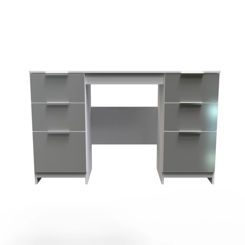 Image of Poole Double Pedestal Desk In Uniform Grey & White (Ready Assembled)