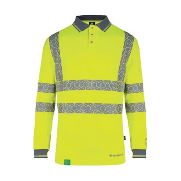 Image of Beeswift Envirowear Beeswift Envirowear High Visibility Long Sleeve Polo Shirt Saturn Yellow L EWCPKLSSYL