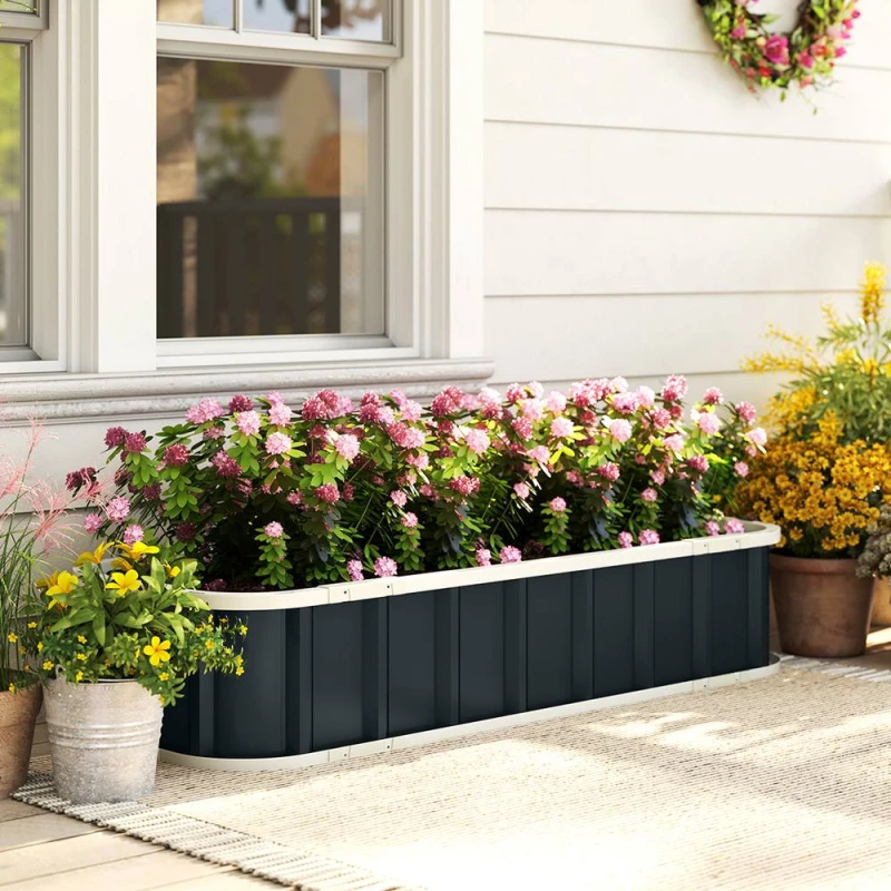 Image of Outsunny Galvanised Raised Garden Bed with Gloves, Grey 84H-455V00CG