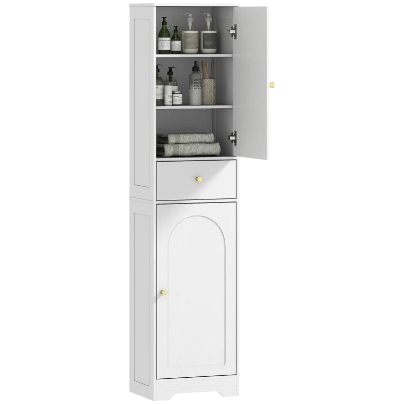 Image of HOMCOM HOMCOM Tall Bathroom Storage Cabinet with Arch Doors Adjustable Shelf White White One Size Unisex 5063603657380