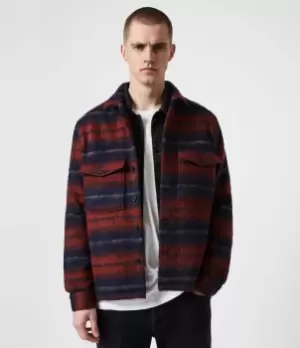 Image of AllSaints Mens Check Hatch Shirt, Red and Blue, Size: XL