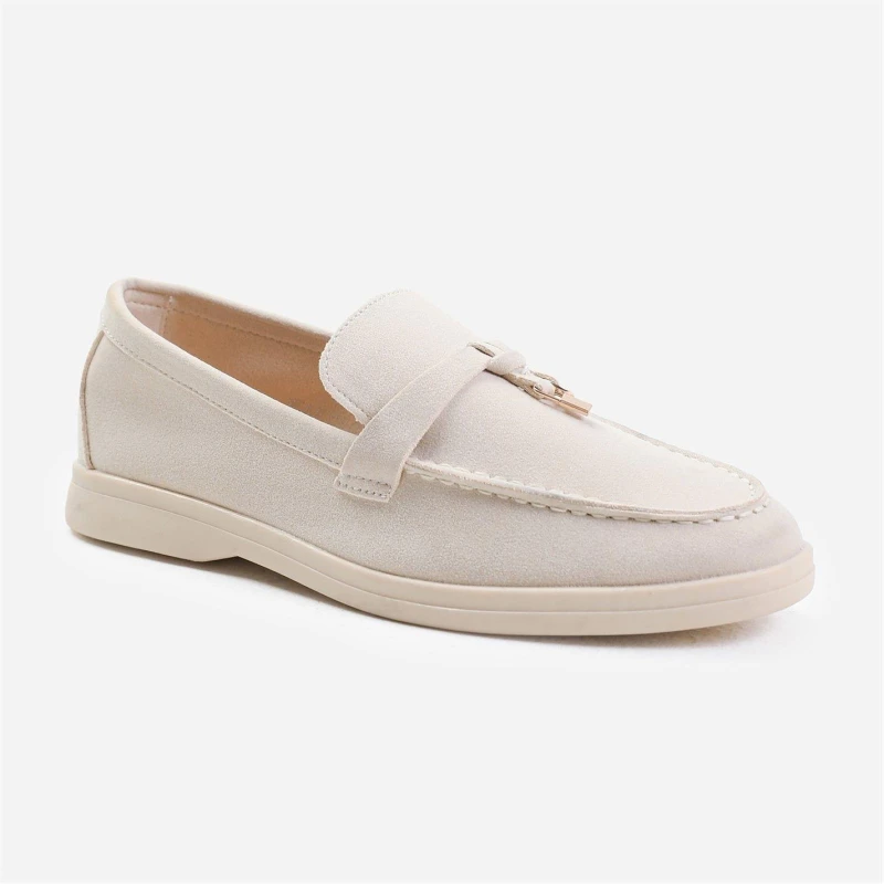 Image of Where's That From 'Pegasus' Wide Fit Slip On Trim Loafers With Accessory Detailing Beige