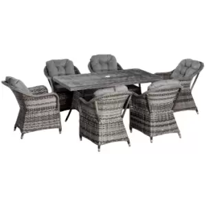 Image of Outsunny 7pc PE Rattan Dining Set w/ Tempered Glass Table Top - Grey