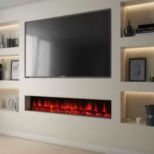 Image of 72 Inch Black Inset Electric Media Wall Fireplace - AmberGlo