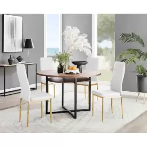 Image of Furniture Box Adley Brown Wood Storage Dining Table and 4 White Milan Gold Leg Chairs