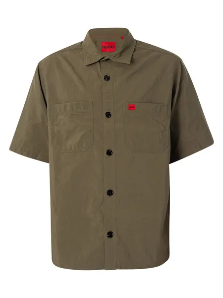 Image of HUGO Eratino Short Sleeved Shirt Dark Beige M