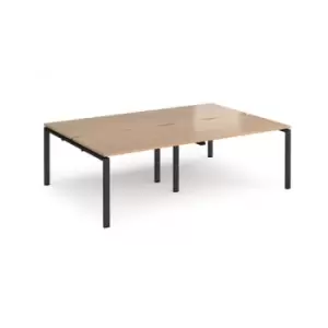 Image of Bench Desk 4 Person Rectangular Desks 2400mm Beech Tops With Black Frames 1600mm Depth Adapt