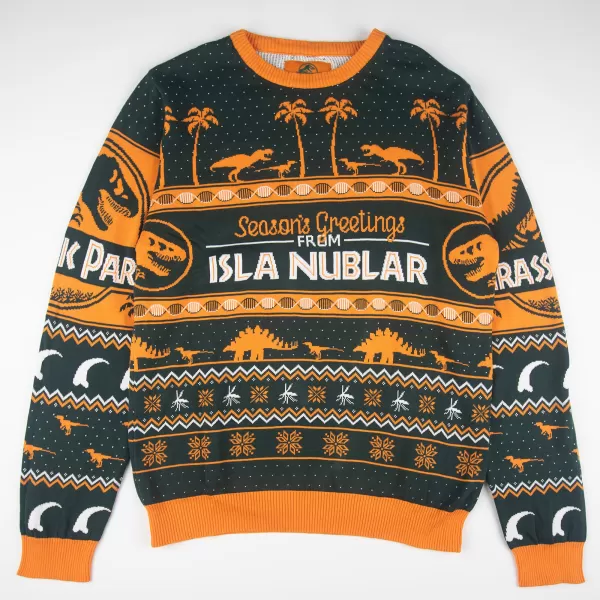Image of Jurassic Park Seasons Greetings from Isla Nublar Knitted Christmas Jumper - L