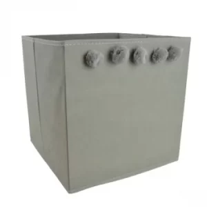 Image of Storage Box with Pom Poms Grey 30cm