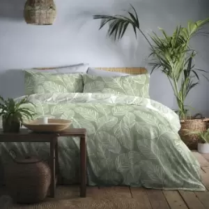 Image of Matteo Botanical Palm Leaf Print Easy Care Reversible Duvet Cover Set, Green, Single - Fusion