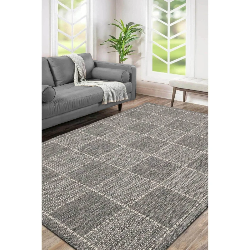 Image of Homemaker Check Gel Flatweave Rug Steel Grey Grey unisex 160x225cm