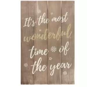 Image of Something Different - Most Wonderful Time Winter Magic Plaque (One Size) (Brown/White/Gold) - Brown/White/Gold