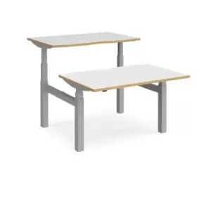 Image of Height Adjustable Desk Back To Back Rectangular Desks 1200mm White/Oak Tops With Silver Frames Elev8 Touch