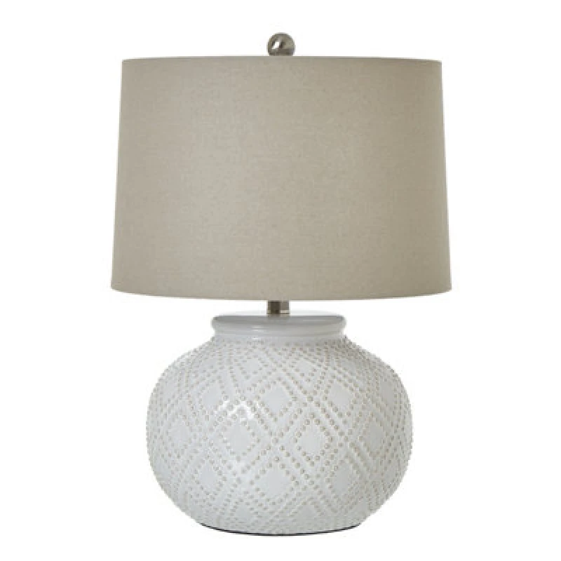 Image of Hill Interiors Squat White Beaded Ceramic Lamp With Linen Shade