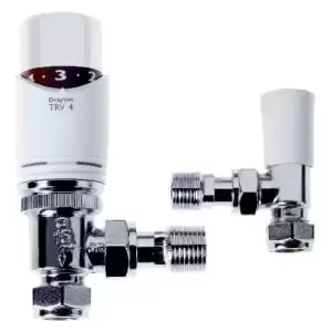 Image of Drayton TVR4 15mm Angled Thermostatic Radiator Valve & Lockshield - White