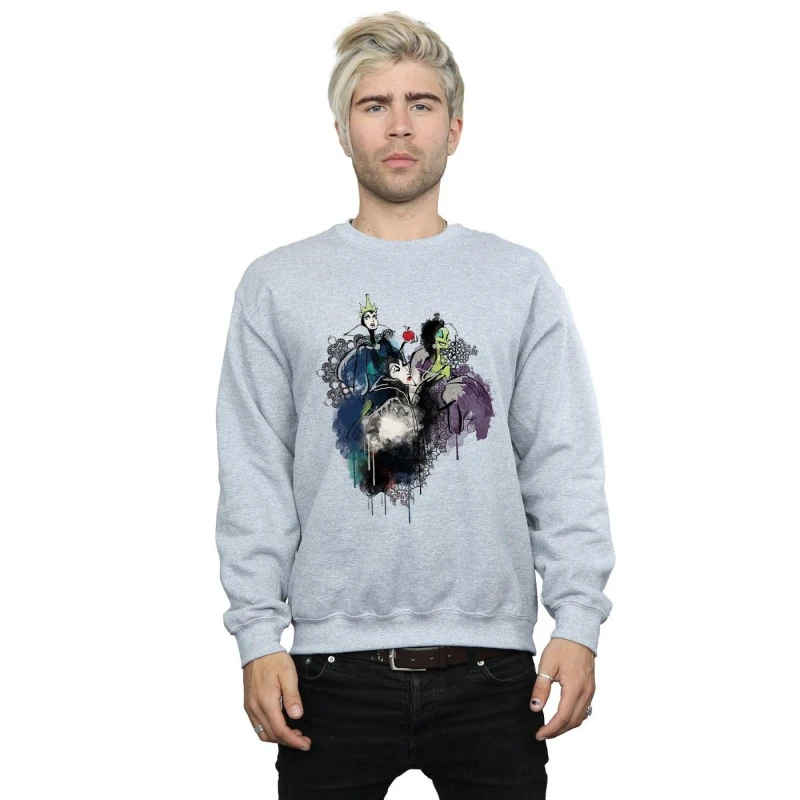 Image of Disney Men Villains Sketch Sweatshirt in Grey Size: Small Grey S Male 5057736926161
