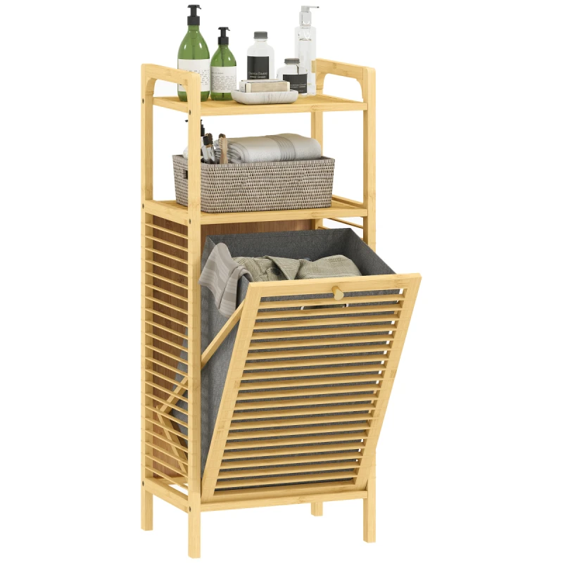 Image of HOMCOM HOMCOM Removable 37L Laundry Hamper with Bamboo Bathroom Storage Cabinet in Natural Natural One Size Unisex 5063603516052