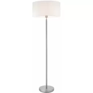 Image of Floor Lamp Light Matt Nickel & Vintage White Fabric 60W E27 Base & Shade