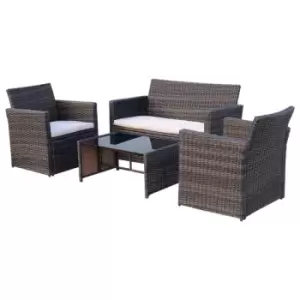 Image of Outsunny 4Pc Patio Garden Rattan Wicker Sofa 2-seater Loveseat Chair Table Brown