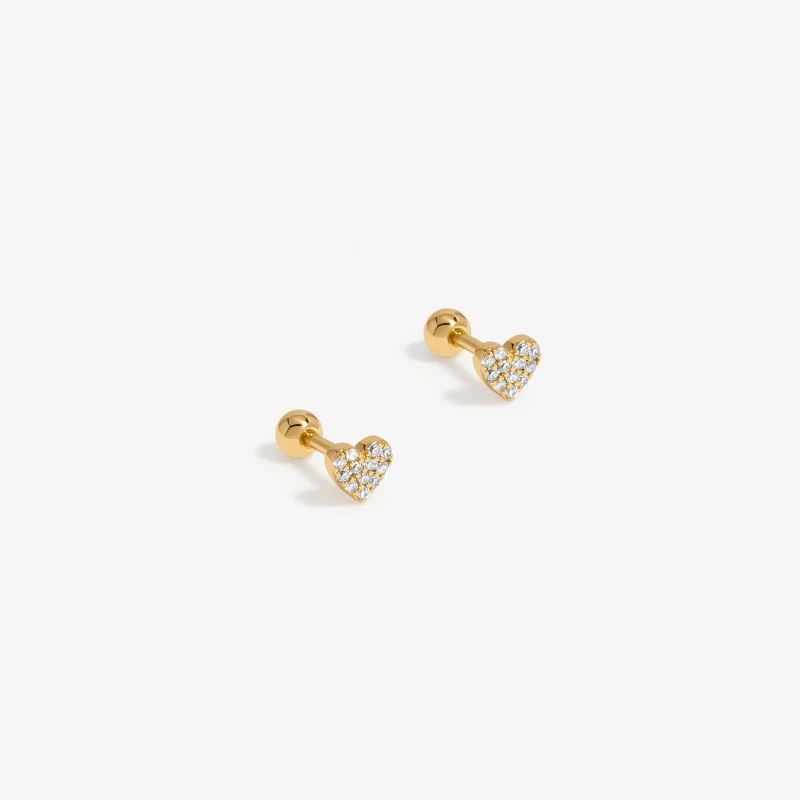 Image of Inicio Gold Plated Mini Crystal Pave Heart Stud Earrings - Gift Pouch Gold female