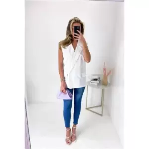 Image of I Saw It First White Sleeveless Long Line Blazer - White