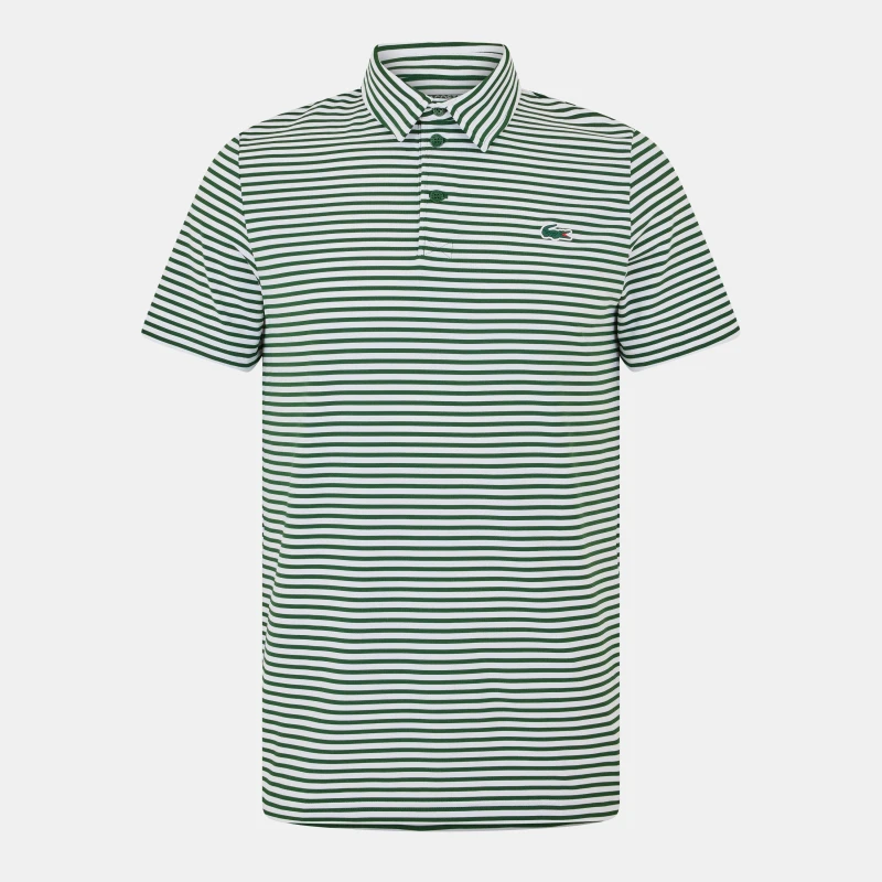 Image of Lacoste Mens Short-Sleeve Performance Polo Shirt Green/White male M