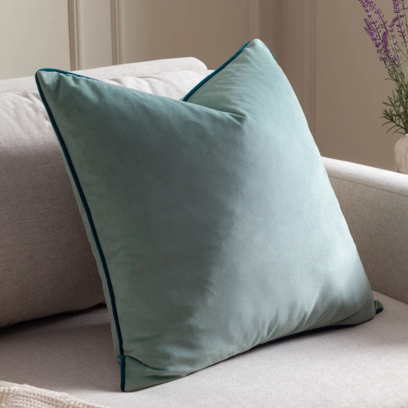 Image of Furn Furn Meridian Velvet Cushion in Duck Egg Blue Size: 45cm x 45cm Duck Egg Blue 45cm x 45cm Unisex 5025532353627