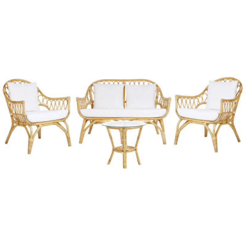 Image of Beliani Garden Lounge Set With Table 4 Seater Sibari Rattan Natural