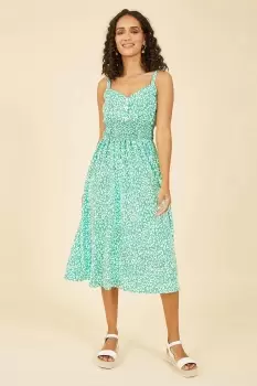 Image of Green Animal Print Midi Strappy Sundress