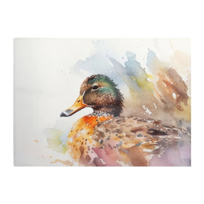 Image of Warren Reed Designer Mallard Watercolour Glass Chopping Board