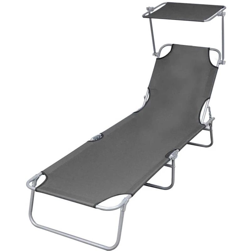 Image of VIDAXL Folding Sun Lounger with Canopy Steel Grey Vidaxl 44291