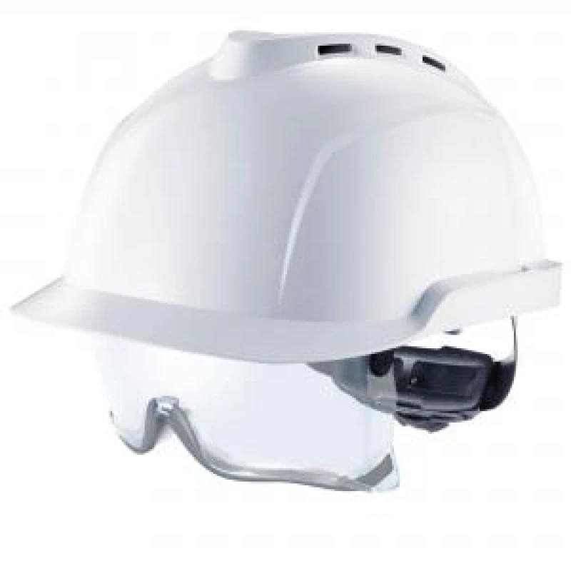 Image of MSA V-gard 930 vented safety helmet with integrated eye protection white - MSA MSAGVC1AW
