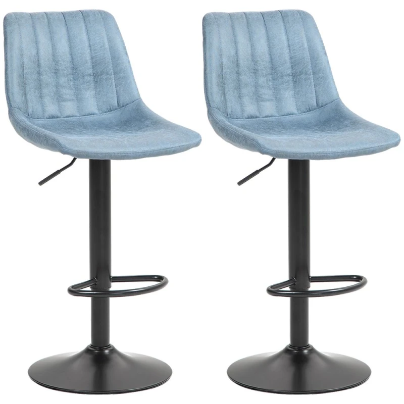 Image of HOMCOM Set Of 2 Microfibre Retro Tub Bar Stools - Blue 835-228V71BU