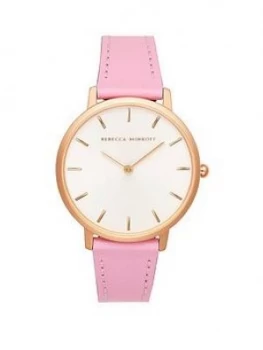 Image of Rebecca Minkoff Rebecca Minkoff White and Rose Gold Detail Dial Pink Leather Strap Ladies Watch, One Colour, Women