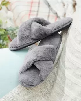 Image of Cotton Traders Womens Cross Over Slippers in Grey