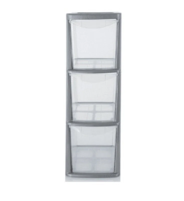 Image of Thumbs Up Silver Plastic 3 Drawer Tower Storage Unit Medium A5 Stationery Filing 47.5Cm