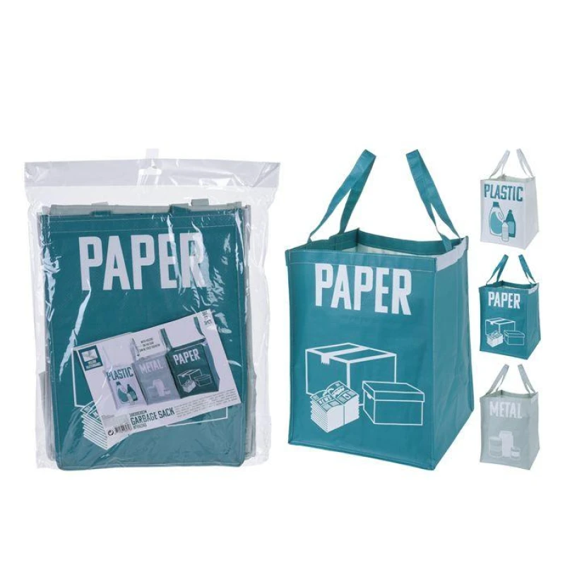Image of Sublime Market Connect Garbage bags - BigBuy Home - Pack of 3 - Polypropylene - Colors Turquoise, White, Grey white white