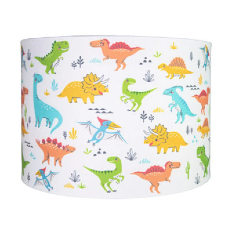 Image of Happy Homewares Modern And Colourful Dinosaurs Childrens Cotton Fabric Lamp Shade - 25Cm