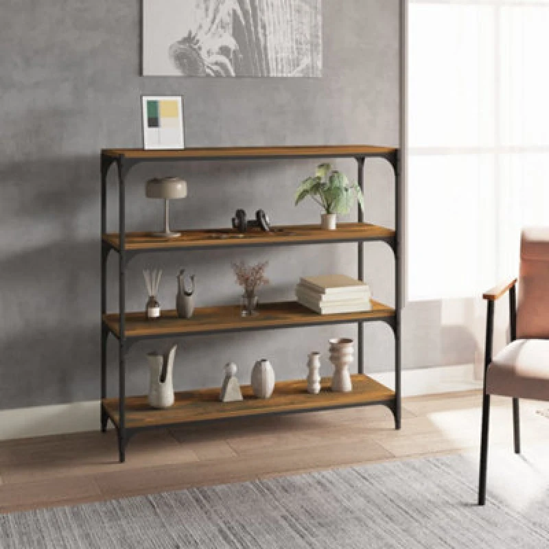 Image of Vidaxl Book Cabinet Smoked Oak 100X33X100 Cm Engineered Wood And Steel, Brown 819359