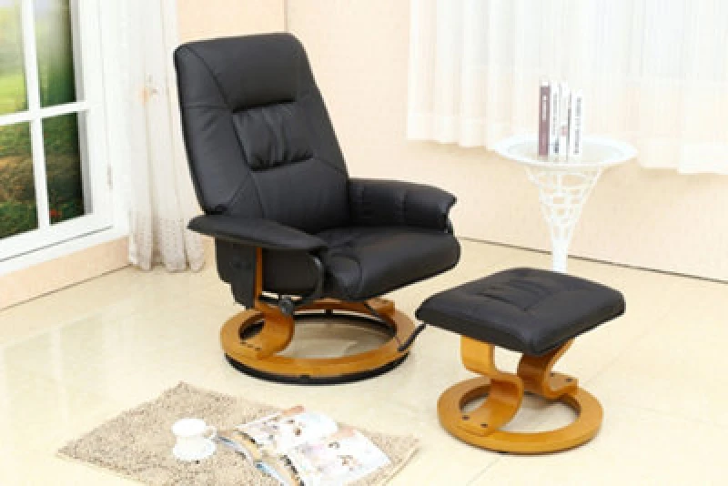 Image of More4Homes Tuscany Bonded Leather Swivel Recliner Massage Chair w Footstool Black