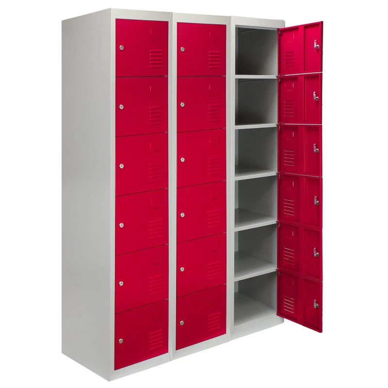 Image of MONSTER RACKING Monster Racking - MonsterShop 3 x Metal Lockers, 6 Doors Storage, Red & Grey Metal 24134