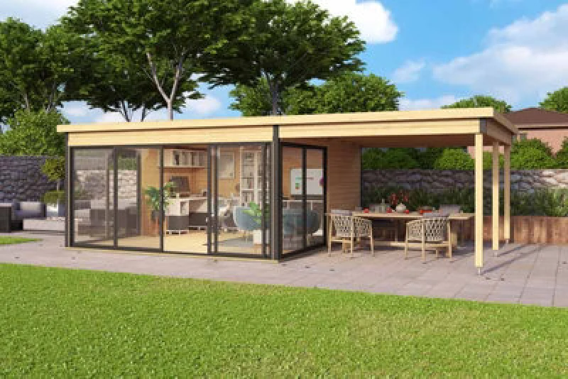 Image of Lasita Maja Optional Extra - Domeo 5 Extension For Log Cabin, Wooden Garden Room, Timber Summerhouse, Home Office - H239.4 Cm