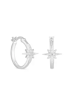 Image of Sterling Silver 925 Cubic Zirconia Celestial Hoop Earrings