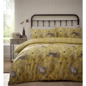 Image of Portfolio Rabbit Meadow Ochre Double Duvet Cover Set Reversible Bedding