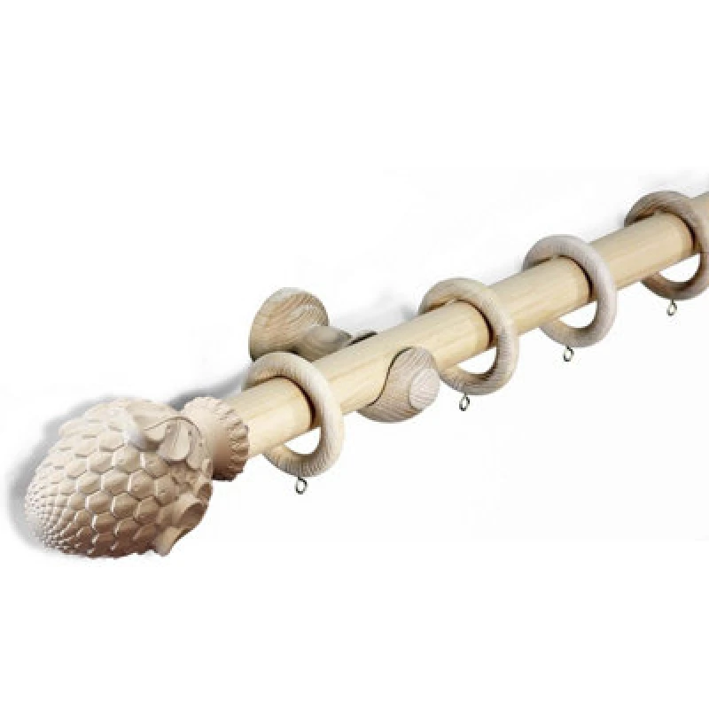 Image of Lister Cartwright 33mm Wood Curtain Poles Fixed Length Rubber Wooden Finials, Ash (Artichoke) 400 Cm