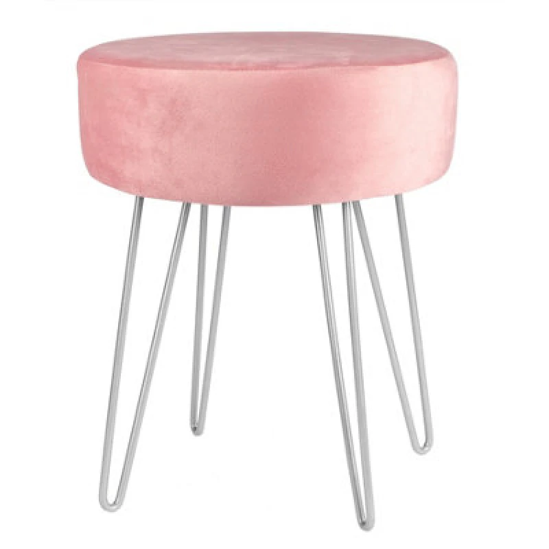 Image of Harbour Housewares Round Velvet Footstool - H40 x D35cm - Silver Legs Pink